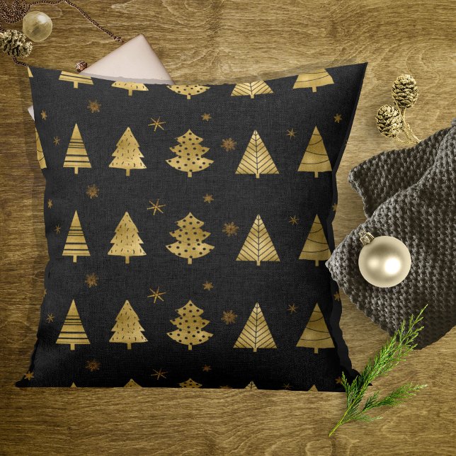 Kerstbomen en Snowflakes Pattern Gold ID863 Kussen (Creator heeft geüpload)