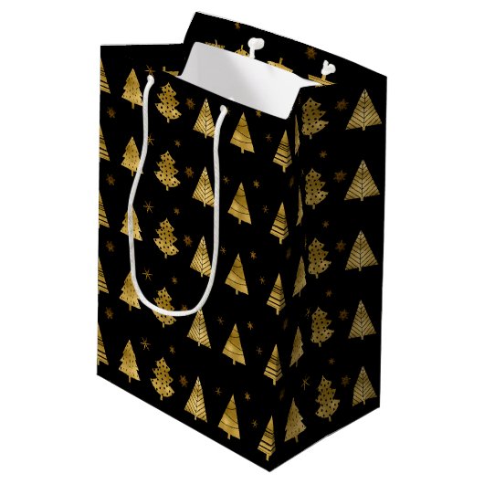 Kerstbomen en Snowflakes Pattern Gold ID863 Medium Cadeauzakje (Achterkant Gekanteld)