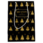 Kerstbomen en Snowflakes Pattern Gold ID863 Medium Cadeauzakje (Voorkant)