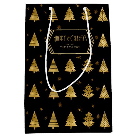 Kerstbomen en Snowflakes Pattern Gold ID863 Medium Cadeauzakje (Voorkant)