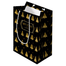 Kerstbomen en Snowflakes Pattern Gold ID863 Medium Cadeauzakje