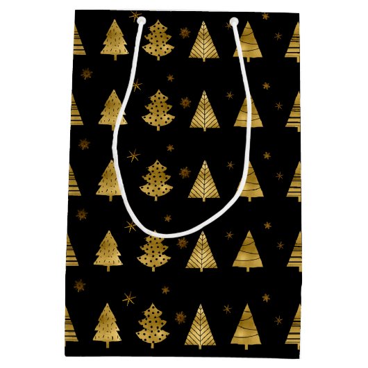 Kerstbomen en Snowflakes Pattern Gold ID863 Medium Cadeauzakje (Achterkant)