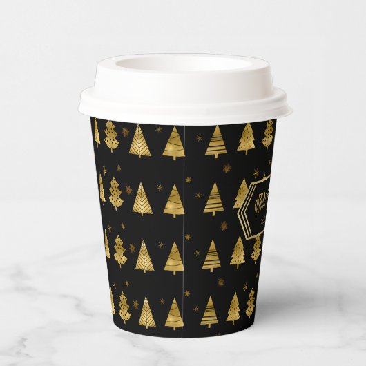 Kerstbomen en Snowflakes Pattern Gold ID863 Papieren Bekers (Rechts)