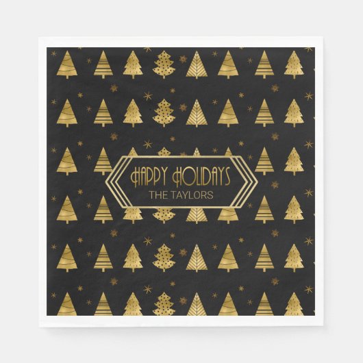 Kerstbomen en Snowflakes Pattern Gold ID863 Servet (Voorkant)