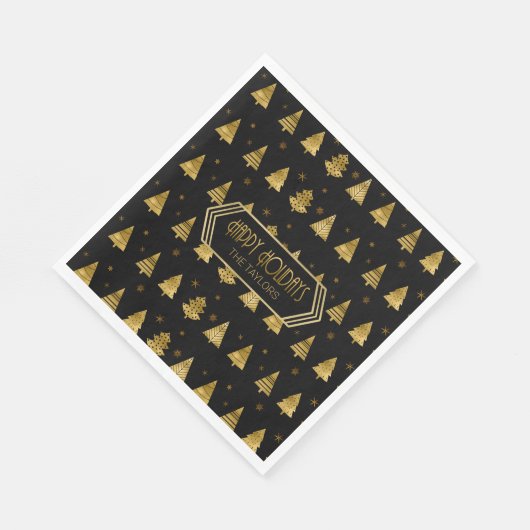 Kerstbomen en Snowflakes Pattern Gold ID863 Servet (Hoek)