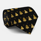 Kerstbomen en Snowflakes Pattern Gold ID863 Stropdas (Opgerold)