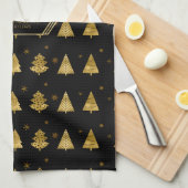 Kerstbomen en Snowflakes Pattern Gold ID863 Theedoek (Quarter Fold)