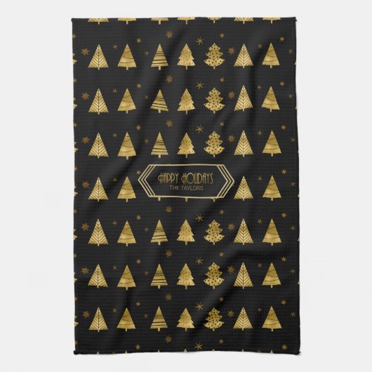 Kerstbomen en Snowflakes Pattern Gold ID863 Theedoek (Verticaal)