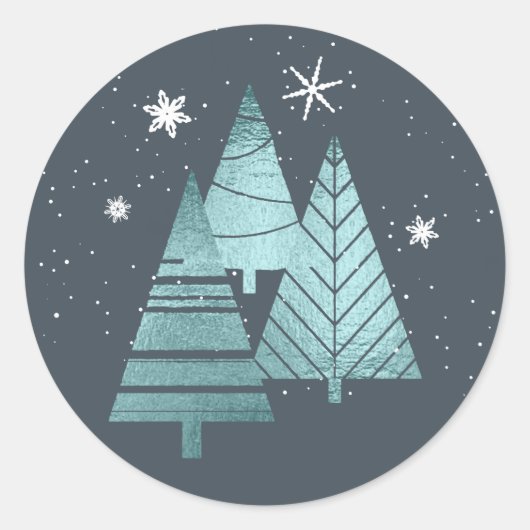 kerstbomen en Snowflakes V2 Blauwgroen ID863 Ronde Sticker (Voorkant)