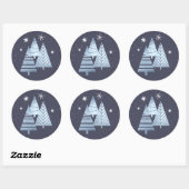 Kerstbomen en Snowflakes V2 Blue ID863 Ronde Sticker (Vel)