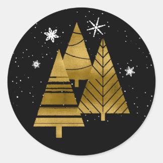 kerstbomen en Snowflakes V2 Gold ID863 Ronde Sticker