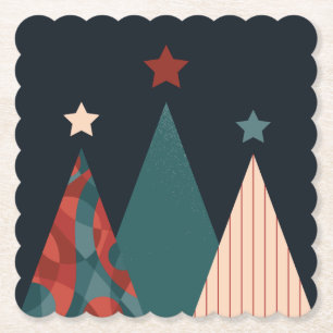 kerstbomen en sterren in blauw/rood ontwerp kartonnen onderzetters