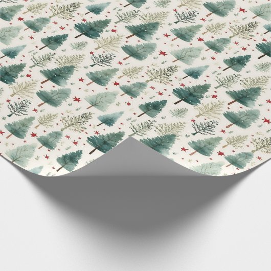 Kerstbomen en sterren Moderne Kerstmis Cadeaupapier (Hoek)