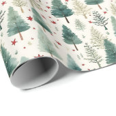 Kerstbomen en sterren Moderne Kerstmis Cadeaupapier (Rol Hoek)
