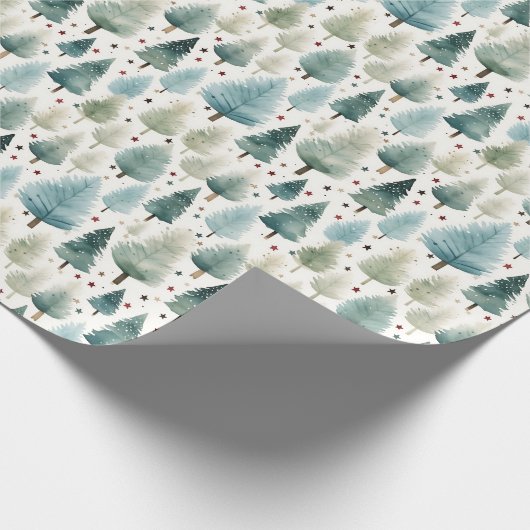 Kerstbomen en sterren Moderne Kerstmis Cadeaupapier (Hoek)