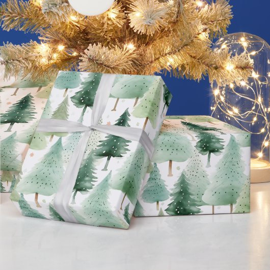 Kerstbomen en sterren Moderne Kerstmis Cadeaupapier (Feestdagen)