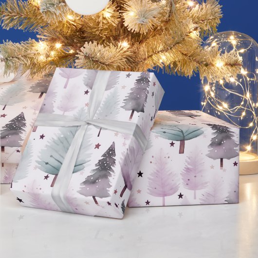 Kerstbomen en sterren Moderne Kerstmis Cadeaupapier (Feestdagen)