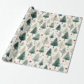 Kerstbomen en sterren Moderne Kerstmis Cadeaupapier (Uitgerold)