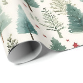 Kerstbomen en sterren Moderne Kerstmis Cadeaupapier (Rol Hoek)