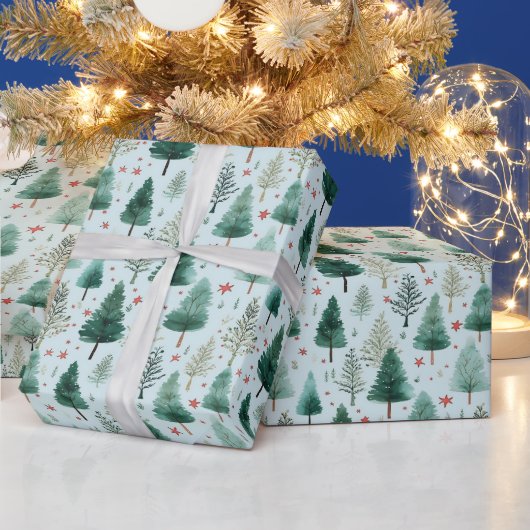 Kerstbomen en sterren Moderne Kerstmis Cadeaupapier (Feestdagen)