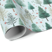 Kerstbomen en sterren Moderne Kerstmis Cadeaupapier (Rol Hoek)
