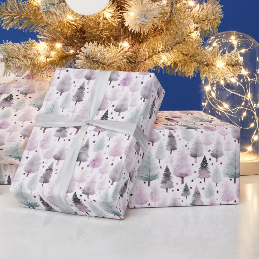 Kerstbomen en sterren Moderne Kerstmis Cadeaupapier (Feestdagen)