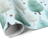 Kerstbomen en sterren Moderne Kerstmis Cadeaupapier (Rol Hoek)