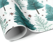 Kerstbomen en sterren Moderne Kerstmis Cadeaupapier (Rol Hoek)