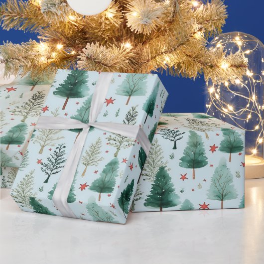 Kerstbomen en sterren Moderne Kerstmis Cadeaupapier (Feestdagen)