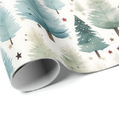 Kerstbomen en sterren Moderne Kerstmis Cadeaupapier (Rol Hoek)