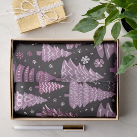 Kerstbomen en sterren Paarse witte kerst Tissuepapier (Geschenk)