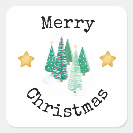 Kerstbomen en sterren vierkante sticker (Voorkant)