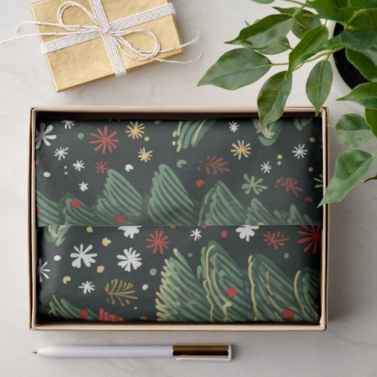 Kerstbomen en sterren Witte Groene Kerst Tissuepapier (Geschenk)