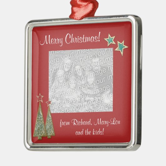 kerstbomen en sterrenfoto's metalen ornament (Links)