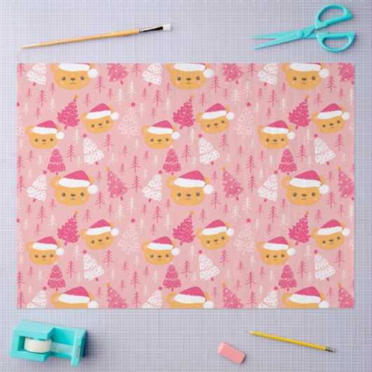 Kerstbomen en teddyberen Roze Kerst Tissuepapier (Craft)