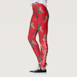 kerstbomen en tijgers leggings<br><div class="desc">Dit kleurrijke kerstboompatroon in cartoon-stijl met een aanpasbare rode achtergrond geeft u de mogelijkheid om de achtergrondkleuren te wijzigen. Kerstmis,  bomen,  kerstdieren en andere kerstsymbolen.</div>