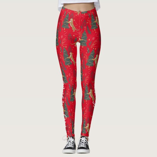 kerstbomen en tijgers leggings (Voorkant)