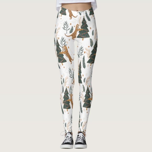 kerstbomen en tijgers leggings (Voorkant)