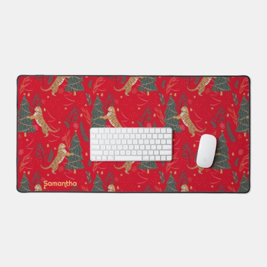 kerstbomen en tijgers, patroon, aangepaste achterg bureaumat (Keyboard & Muis)