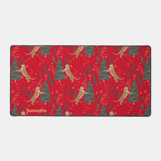 kerstbomen en tijgers, patroon, aangepaste achterg bureaumat (Voorkant)