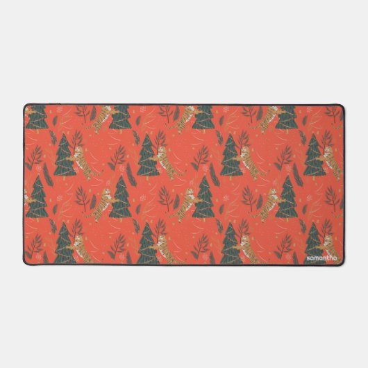 kerstbomen en tijgers, patroon, aangepaste achterg bureaumat (Voorkant)