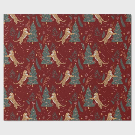 kerstbomen en tijgers, patroon, aangepaste achterg cadeaupapier (Vlak)