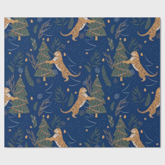 kerstbomen en tijgers, patroon, aangepaste achterg cadeaupapier (Vlak)