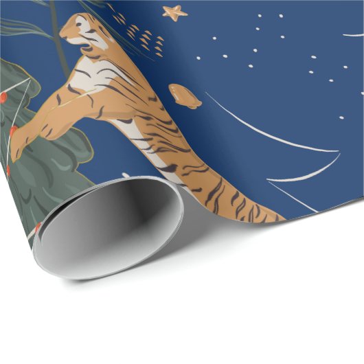 kerstbomen en tijgers, patroon, aangepaste achterg cadeaupapier (Rol Hoek)