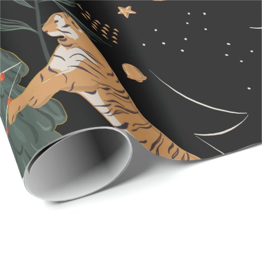 kerstbomen en tijgers, patroon, aangepaste achterg cadeaupapier (Rol Hoek)