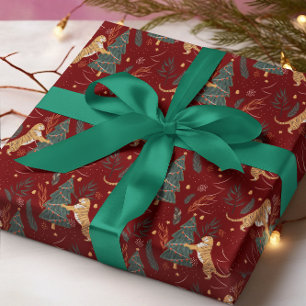kerstbomen en tijgers, patroon, aangepaste achterg cadeaupapier
