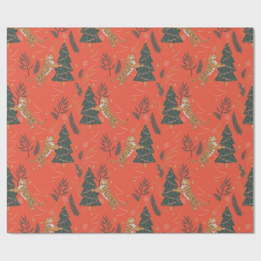 kerstbomen en tijgers, patroon, aangepaste achterg cadeaupapier (Vlak)