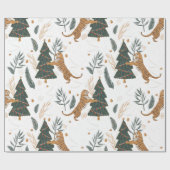 kerstbomen en tijgers, patroon, aangepaste achterg cadeaupapier (Vlak)