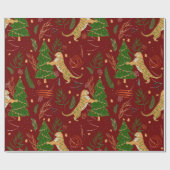 kerstbomen en tijgers, patroon, aangepaste achterg cadeaupapier (Vlak)