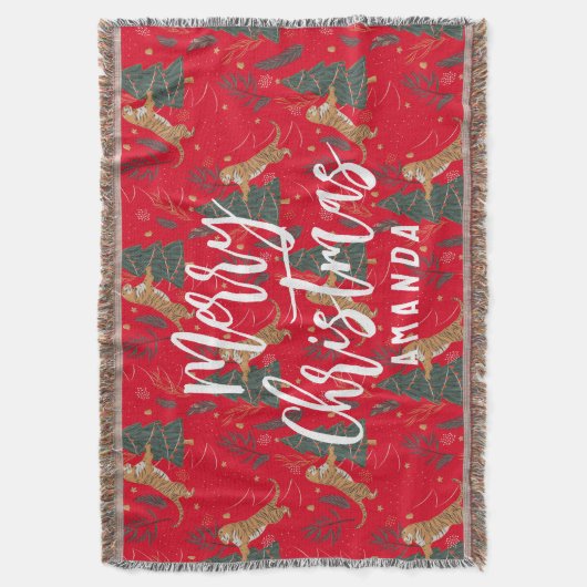 kerstbomen en tijgers, patroon, aangepaste achterg deken (Voorkant Verticaal)